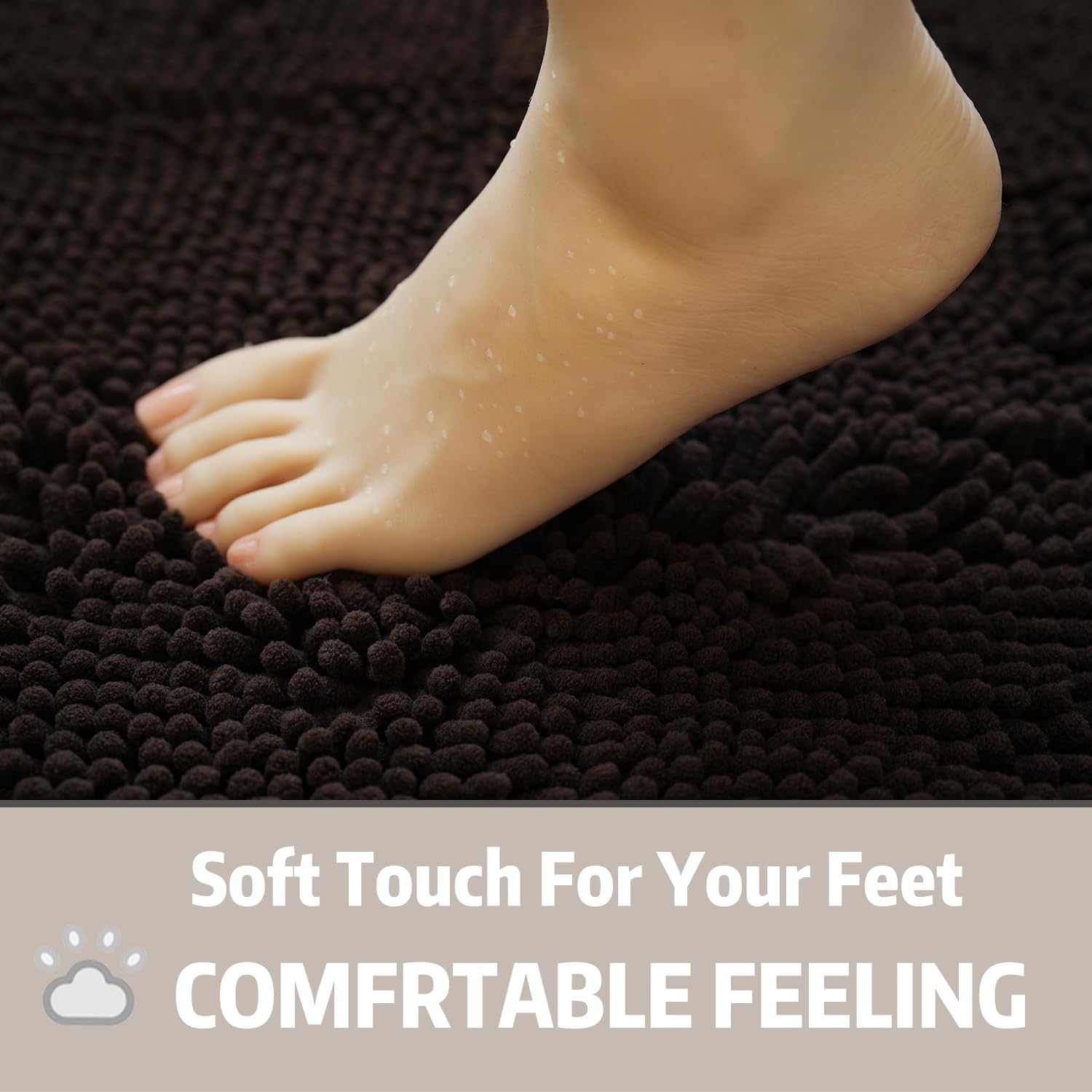 Bathroom Rugs Chenille, Extra Thick and Absorbent, Non-Slip, Machine Washable, Dry Quckily, Soft Cozy Plush, Used Under Shower Bathtub and Sink, Bath Mat Sets Coffee