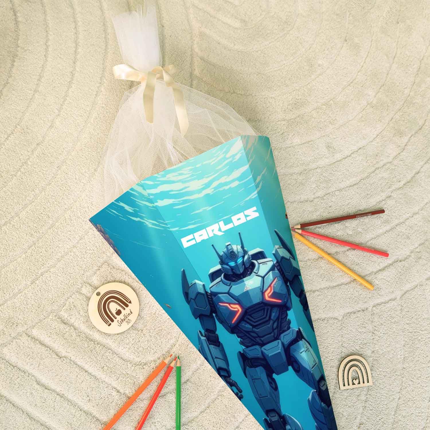 Personalizowany worek szkolny Robot 61 cm z tiulem