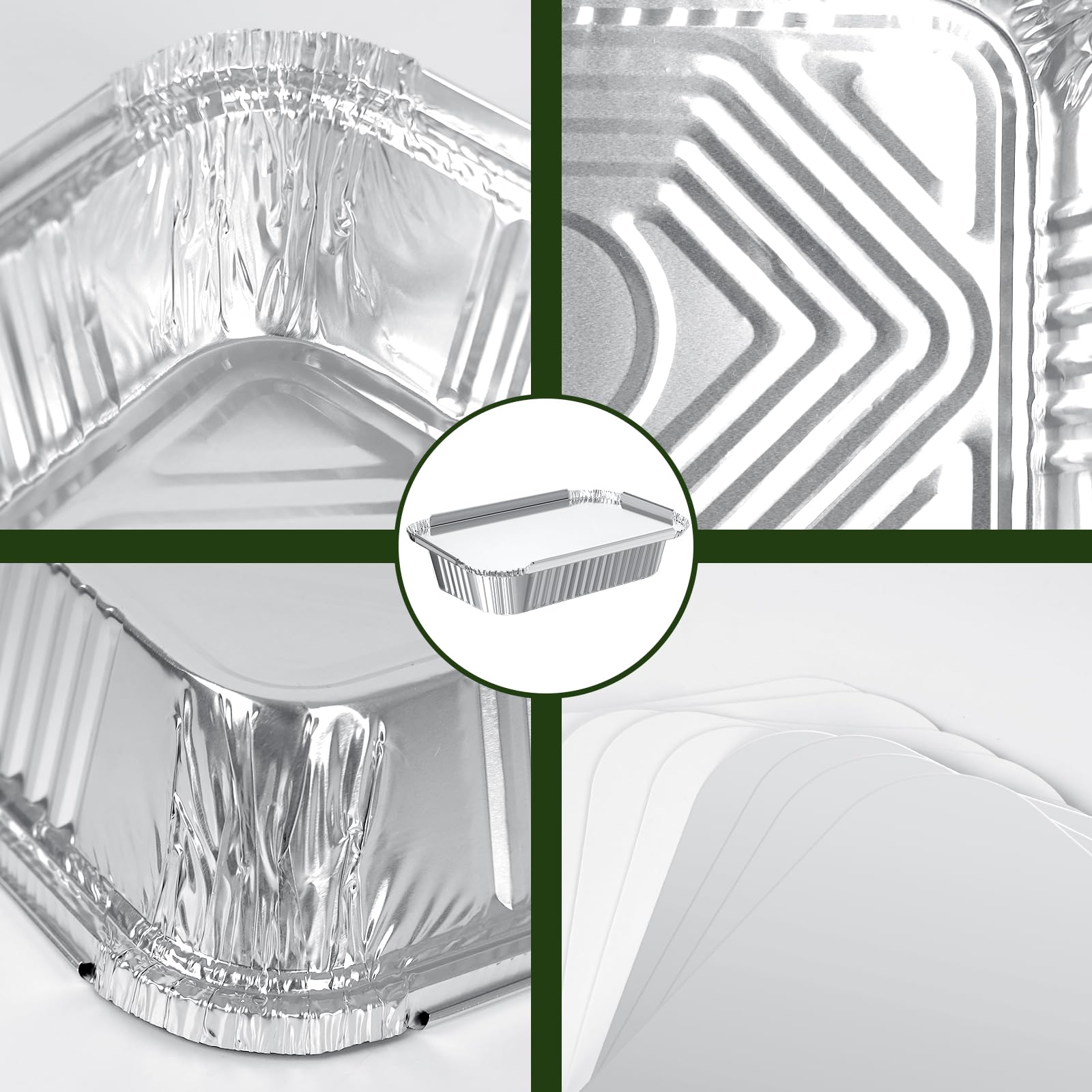 Barquette Aluminium 30 Pièces avec Couvercle 1750ml 700ml 410ml Réutilisables Jetable Barbecue Cuisiner Griller Cuire
