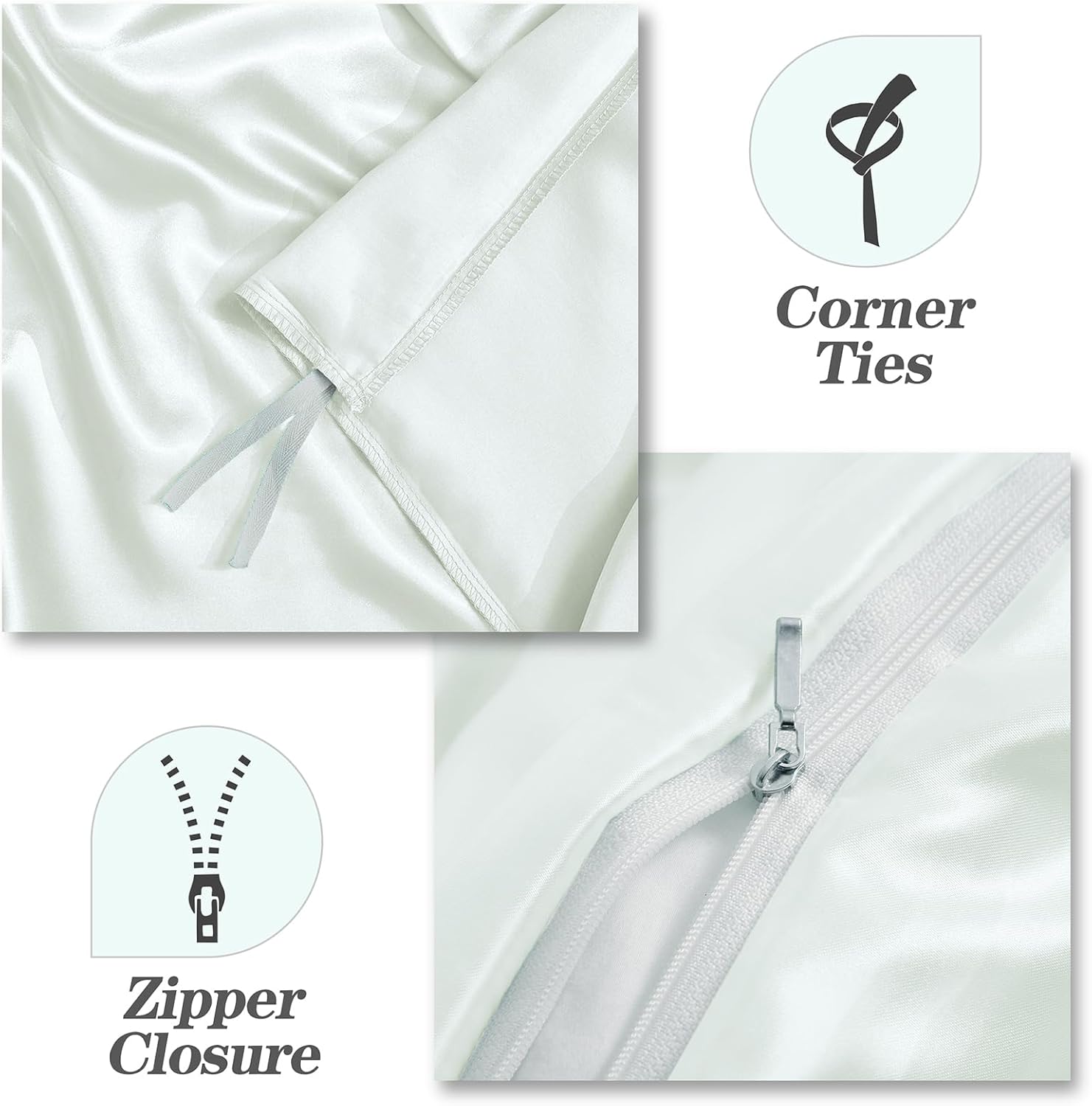 MILVOWOC 6 Pcs White Satin Duvet Cover Full/Queen Size Set, Silky Bed Duvet Cover Ultra Soft Comforter Cover, 1 Satin Duvet Cover, 1 Body Pillowcase, 4 Pillow Cases (No Comforter)