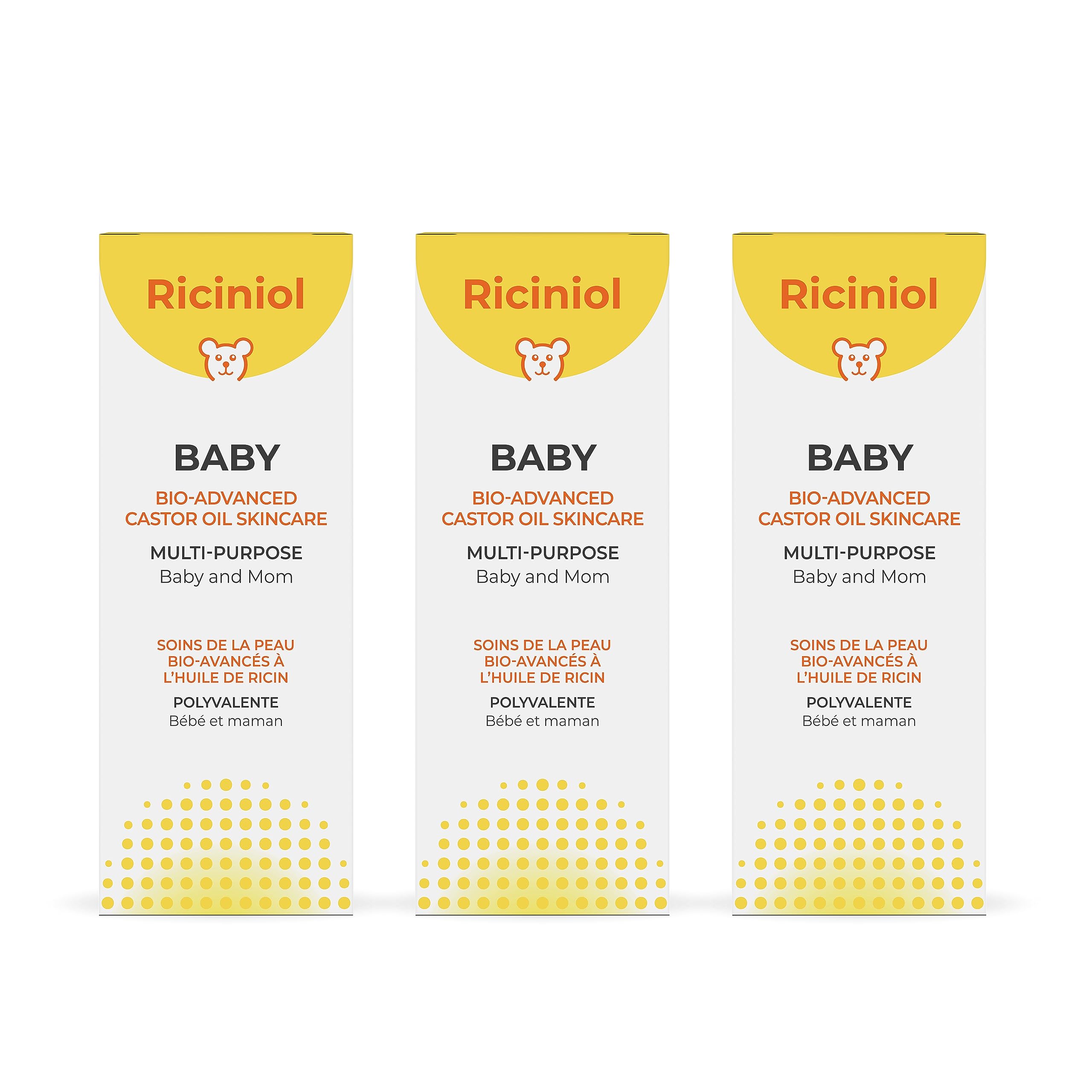 Riciniol Baby - Multipurpose Castor Oil for Baby and Mom | Bio-advanced Castor Oil Ointment, Pure & Natural Skin Protection, Hypoallergenic, Infant Massage Oil (15ml - Pack of 3)