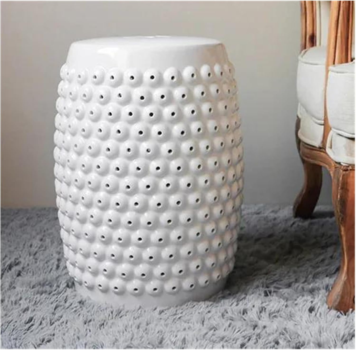 Decorative Garden Stools, Ceramic Flower and Bird Plum Blossom Outdoor Round Porcelain Ceramic Stool(C)