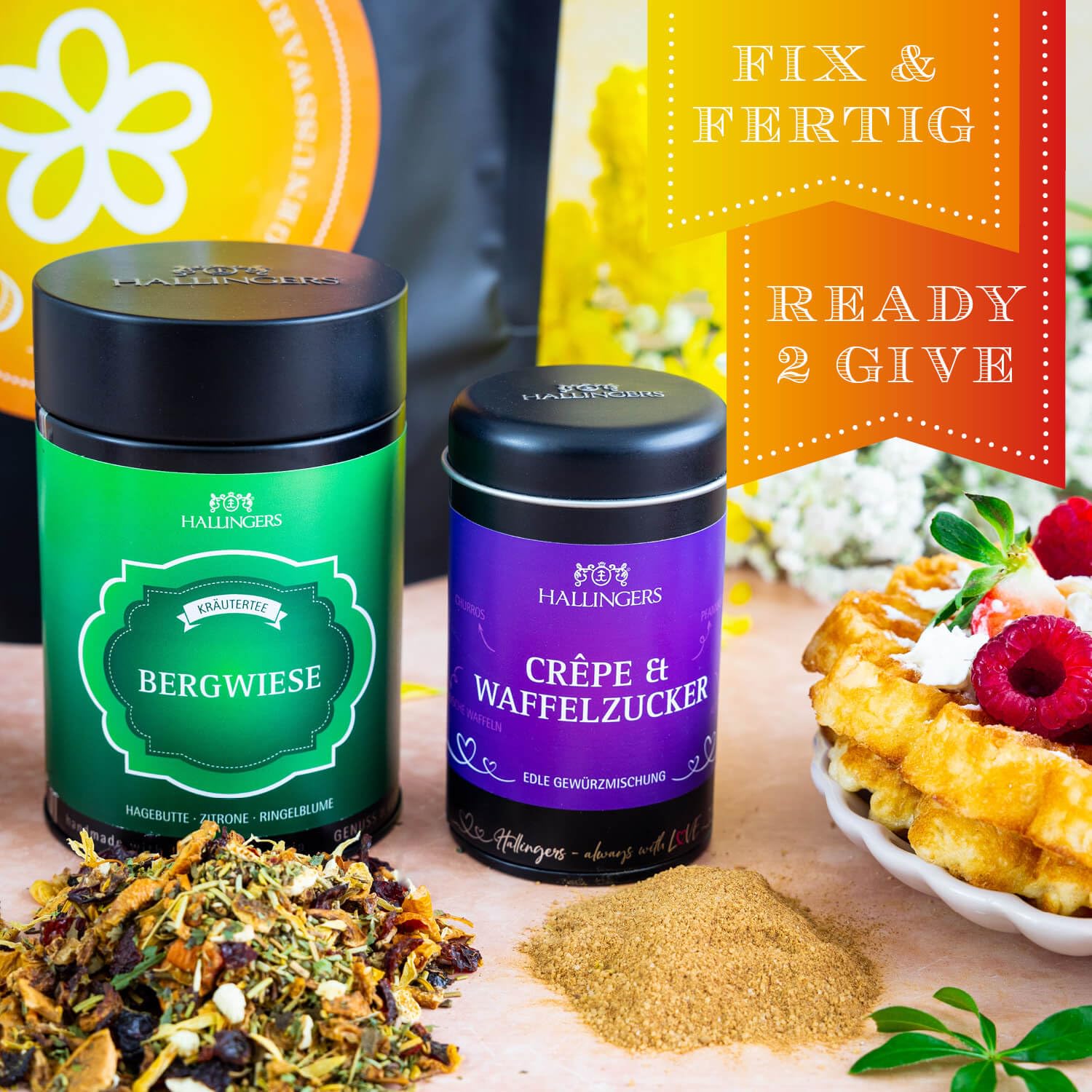 Hallingers Genuss Manufaktur Feinkost Valentinstagsgeschenk-Set - XXL-Wundertüte "Für Dich" großer Liebesgruß Konfitüre, Tee, Nougat, Gewürz, Schoki & Pfannenwender, Valentintstag für Frauen Männer