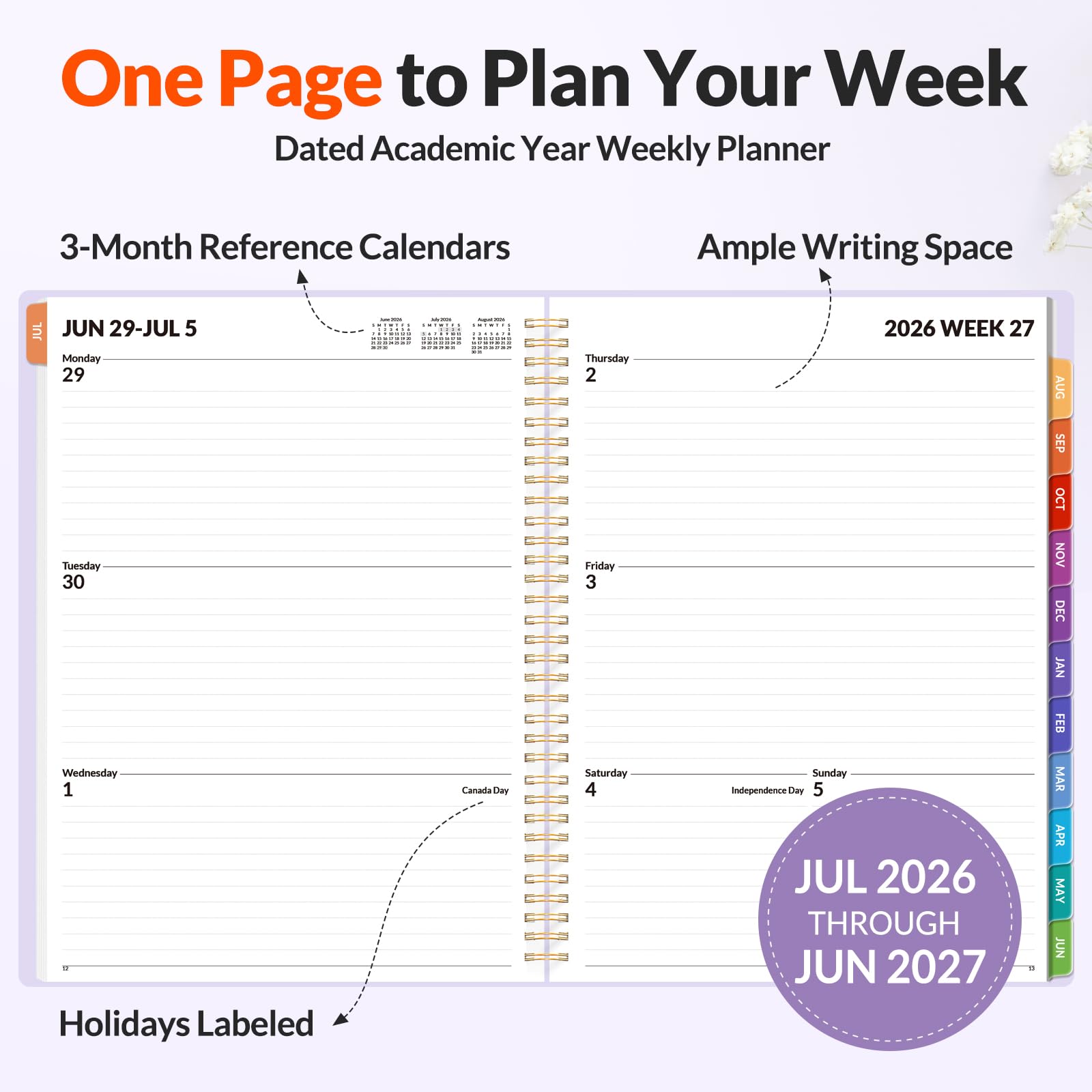 SUNEE Agenda accademica settimanale e mensile 2024-2025, agosto 2024-dicembre 2025, calendario scolastico 8,5 x 11 pollici, agenda giornaliera con scheda mensile, copertina flessibile, pagine