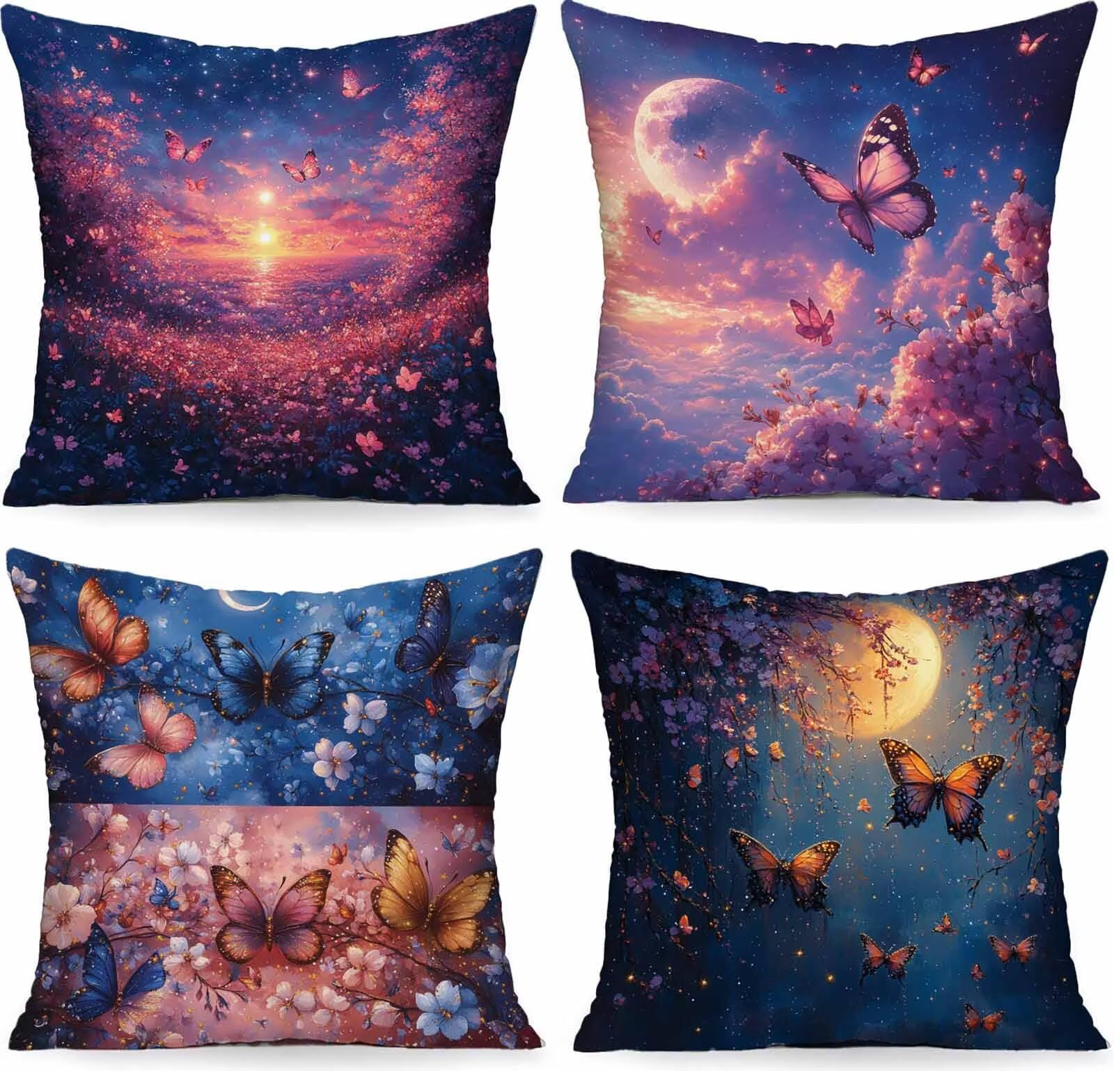 Housse de coussin 60x60 cm en lin rose à motif fleur pour canapé et lit - Lot de 4