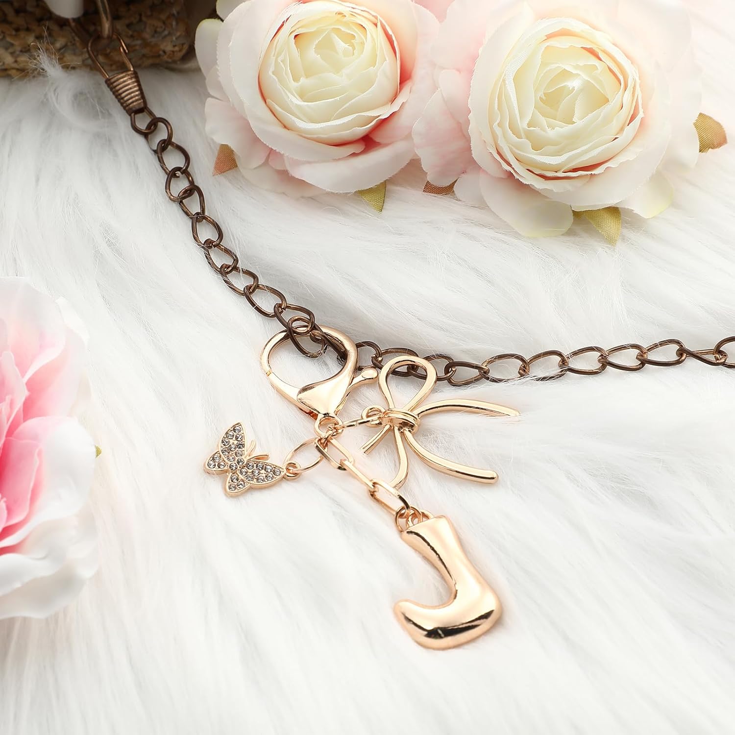 Bubble Initial Keychain with Bow & Butterfly - Gold Letter Bag Charms for Women, Cute Purse Handbag Accessories - Image 4