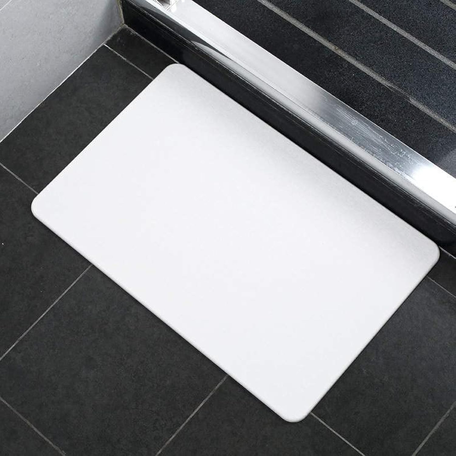 Stone Bath Mat Custom Diatomaceous Earth Shower Mat Non-Slip Super Absorbent Quick Drying silicone slab Bathroom Floor Mat (White)