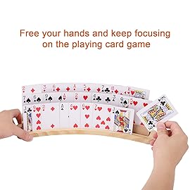 Exqline Curved Wooden Playing Card Holder Tray Rack Organizer Set of 2 Solid Card Holder for Kids Seniors - 13.8 x 1.9 x 2.4 Inch for Bridge Canasta Strategy Card Playing