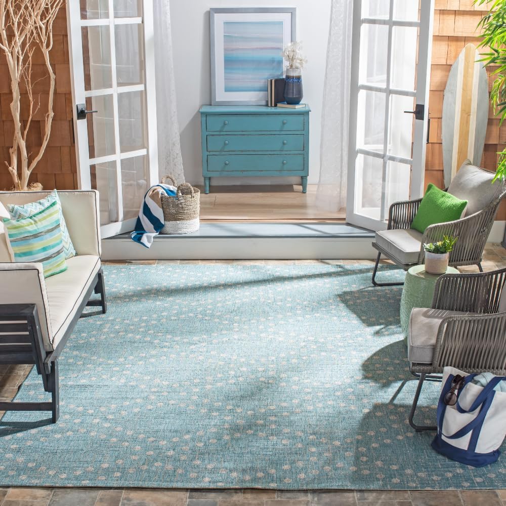 SAFAVIEH Courtyard Collection 9' x 12' Aqua/Grey CY8394 Indoor/ Outdoor Waterproof Easy-Cleaning Patio Backyard Mudroom Area-Rug