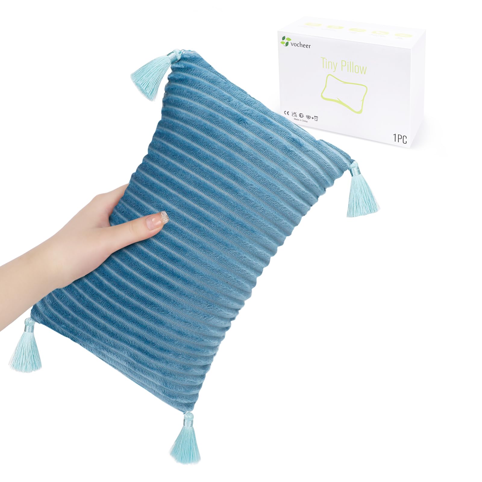 vocheer Small Travel Pillow with Tassels, 11"x 7" Neck Pillow for Sleeping Mini Travel Pillows, Tiny Pillows for Neck Wrist
