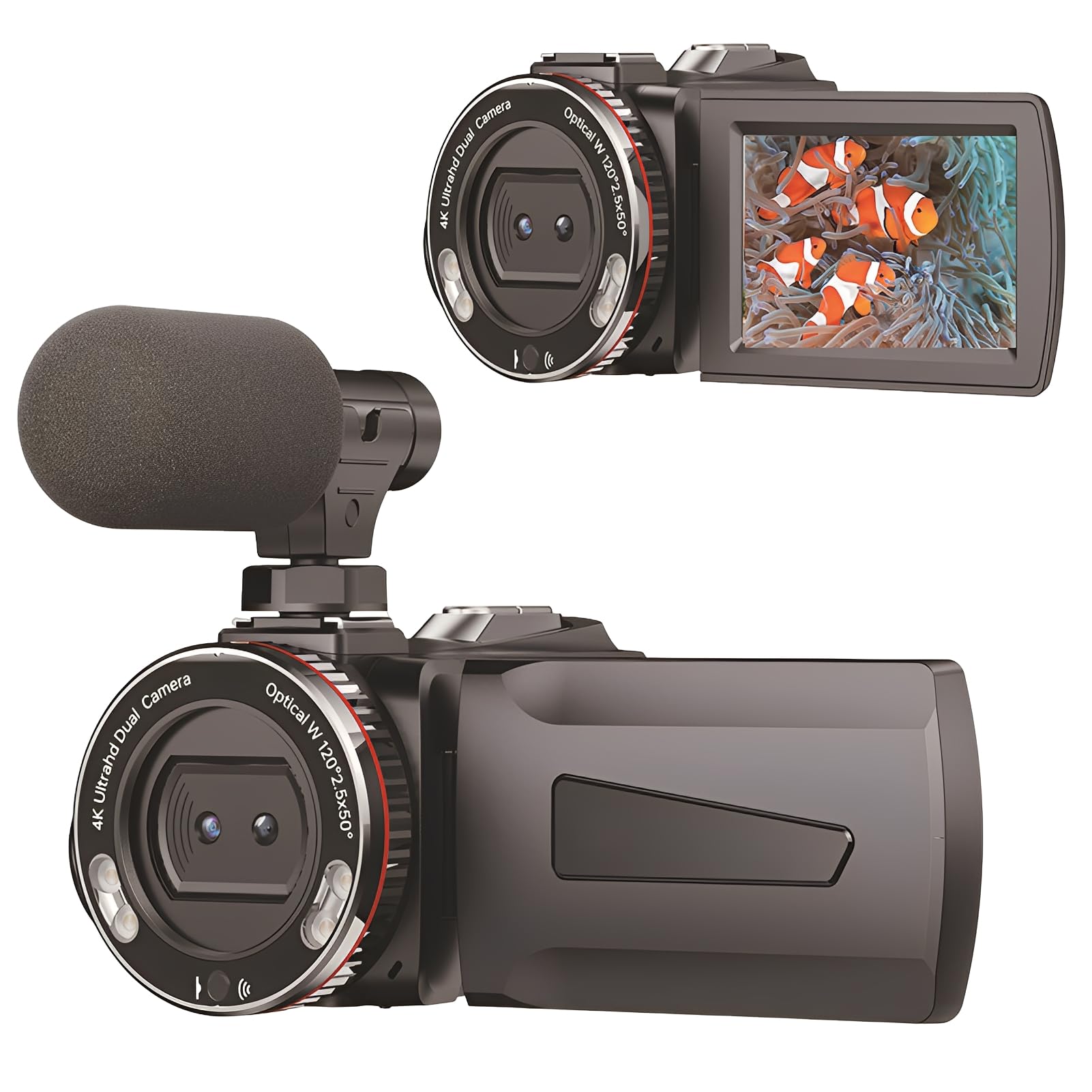Goshyda Videocámara con Cámara de Vídeo 6K, Videocámara Digital de Doble Lente de 64MP con Pantalla de Rotación de 3" y Micrófono Inalámbrico, Cámara de Vlogging para Viajes y