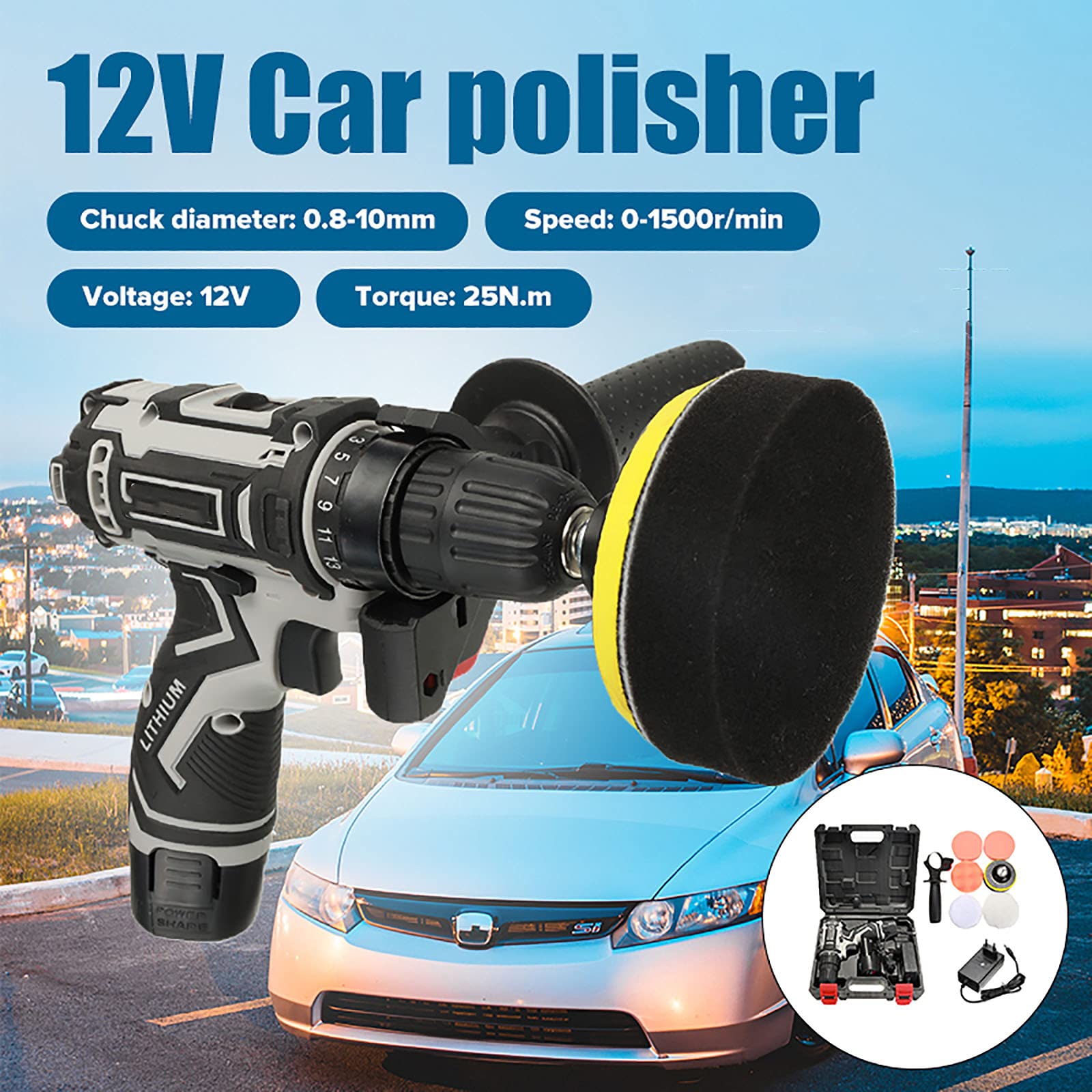 Máquina Pulidora 18V 25N.m 1500 RPM Taladro Pulidor de Vehículo Eléctrico Inalámbrico Recargable Herramienta de Reparación de Arañazos de Encerado Portátil