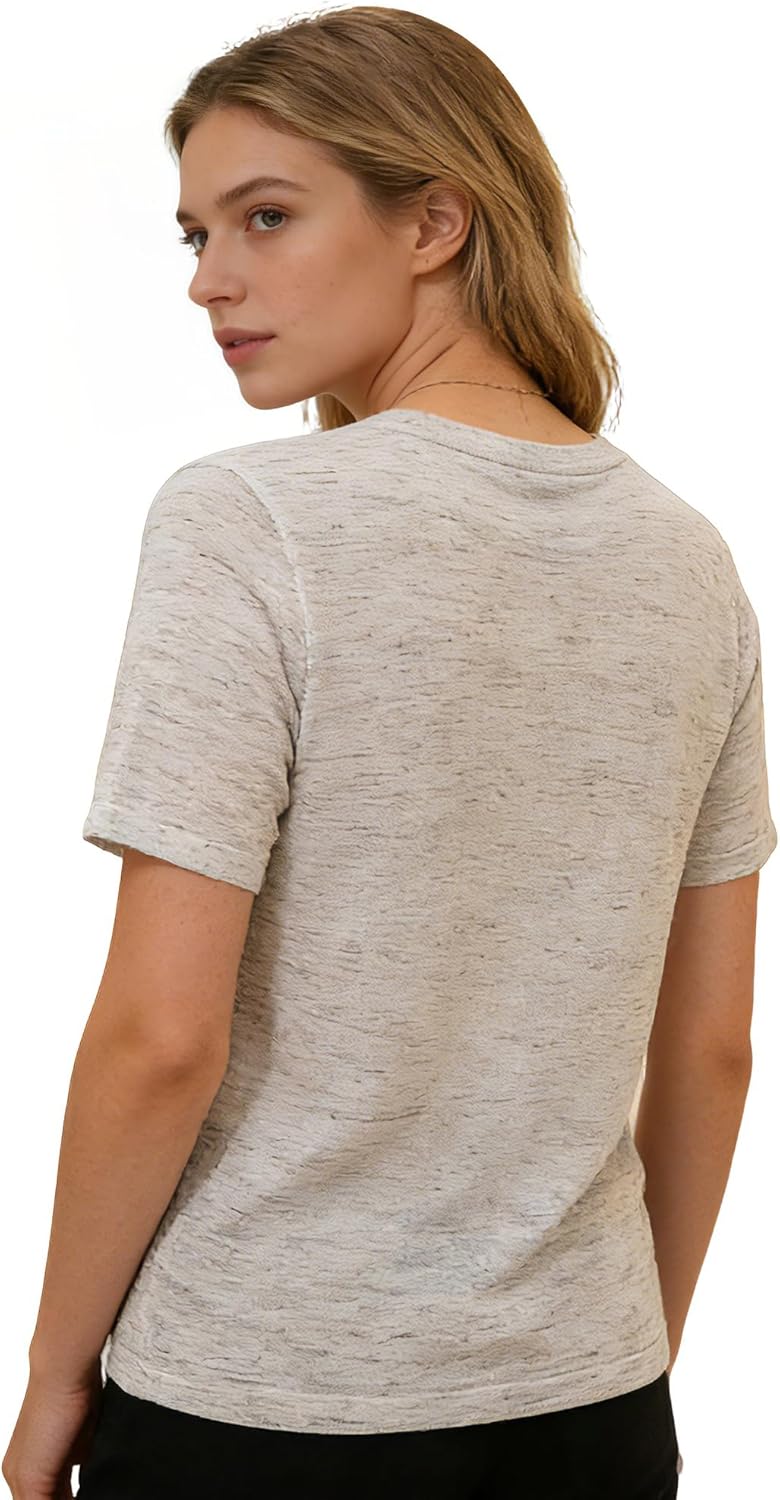 DAIMIDY Women's Short Sleeve Sweater Linen Crew Neck Lightweight Knit Top Casual Blouse