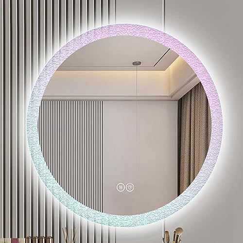 JXYQZD Pantalla de lámpara colorida, espejo de baño circular con luces, espejo de pared LED redondo, regulable continuo, DeFog, espejo inteligente