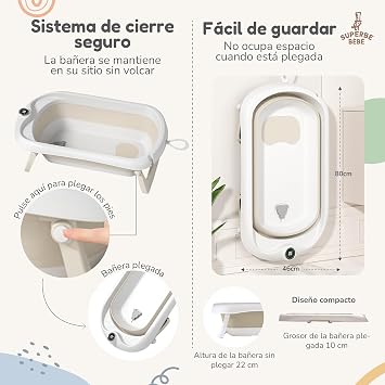 Foldable Baby Bathtub with Non-Slip Bath Seat – Foldable Baby Bath with Thermometer – Baby Bath Seat – Chair – From Birth to 3 Years – Birth Gifts (Beige)