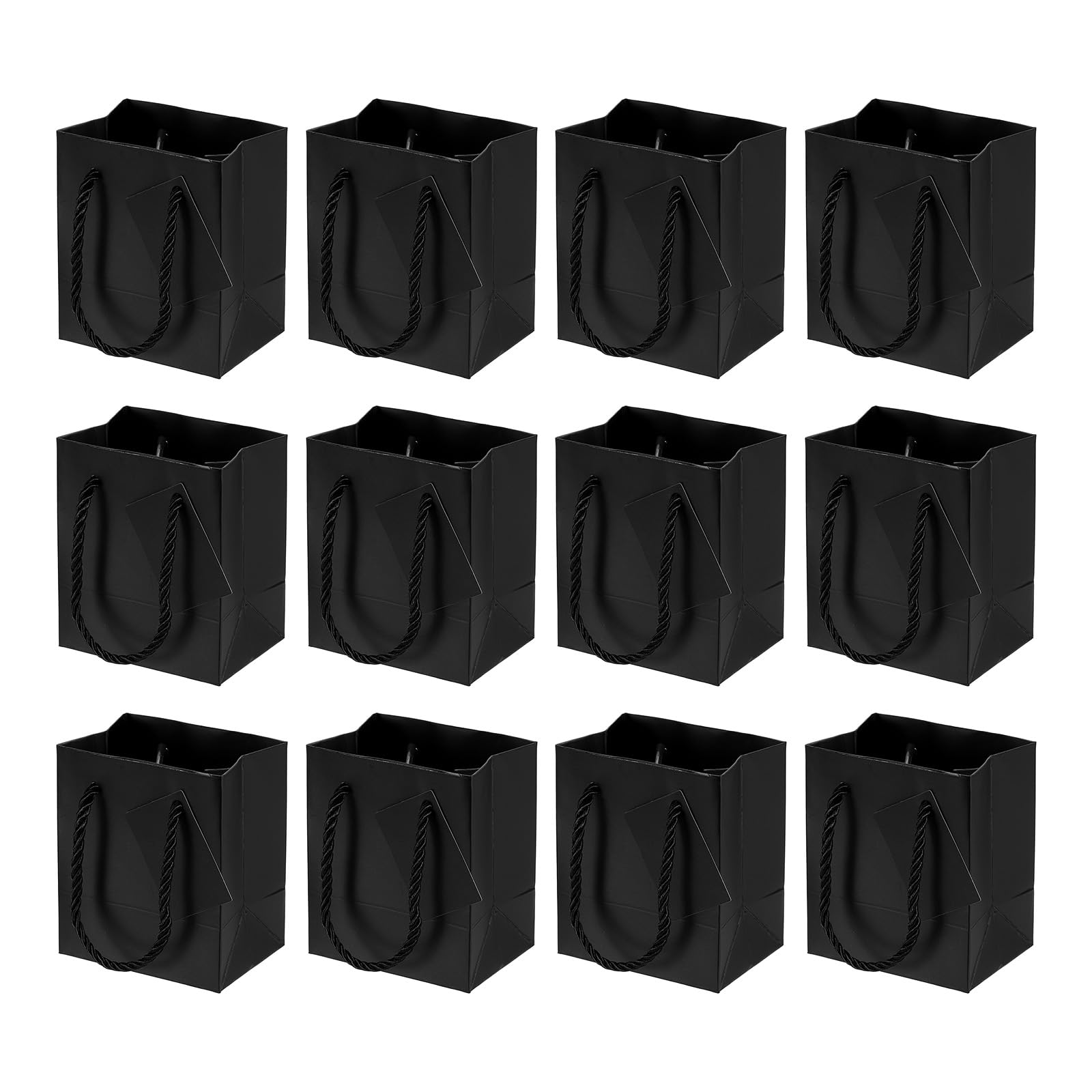 PATIKIL Sacchetti regalo da 10,2 x 7,1 x 11,4 cm, 12 sacchetti piccoli con manici e biglietto di auguri per bomboniere, matrimoni, addio al nubilato, festival, colore nero