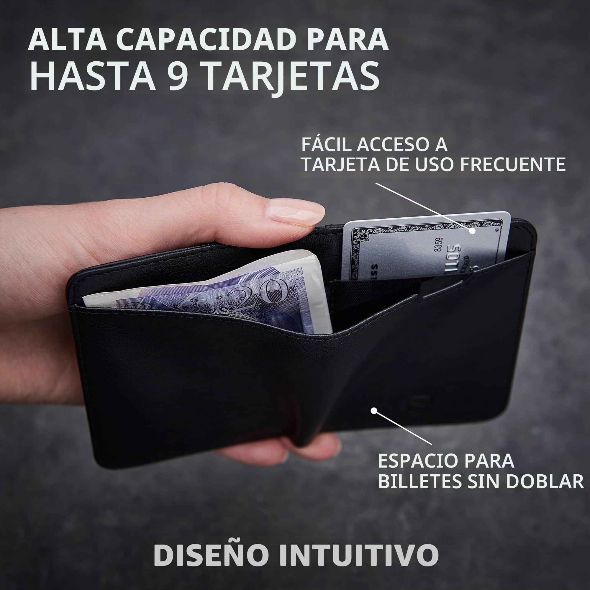 Vaultskin City Cartera Bifold de Piel para Hombre con RFID, Negro
