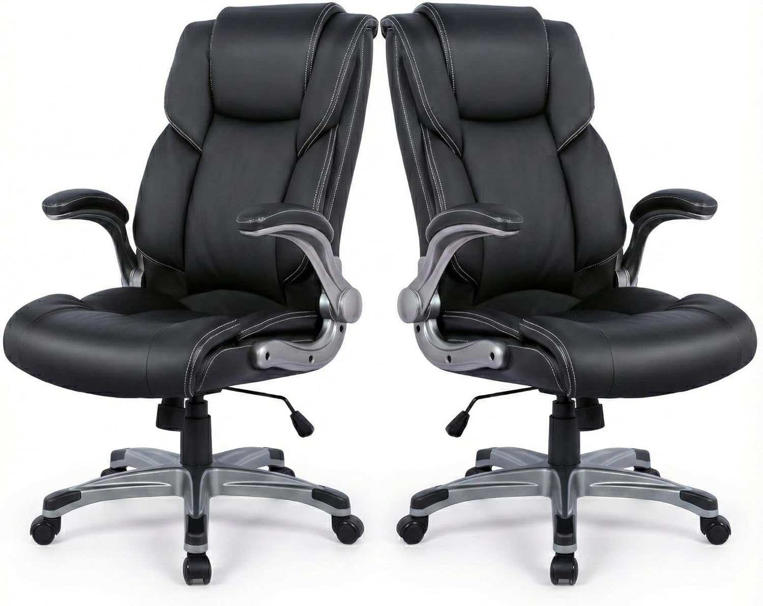 COLAMY Ergonomic Executive Office Chair with Lumbar Support, Flip-Up Arms, Bonded Leather High Back Desk Chair for Home Office & Workstation, Computer Chair for Adults Men Women, Black