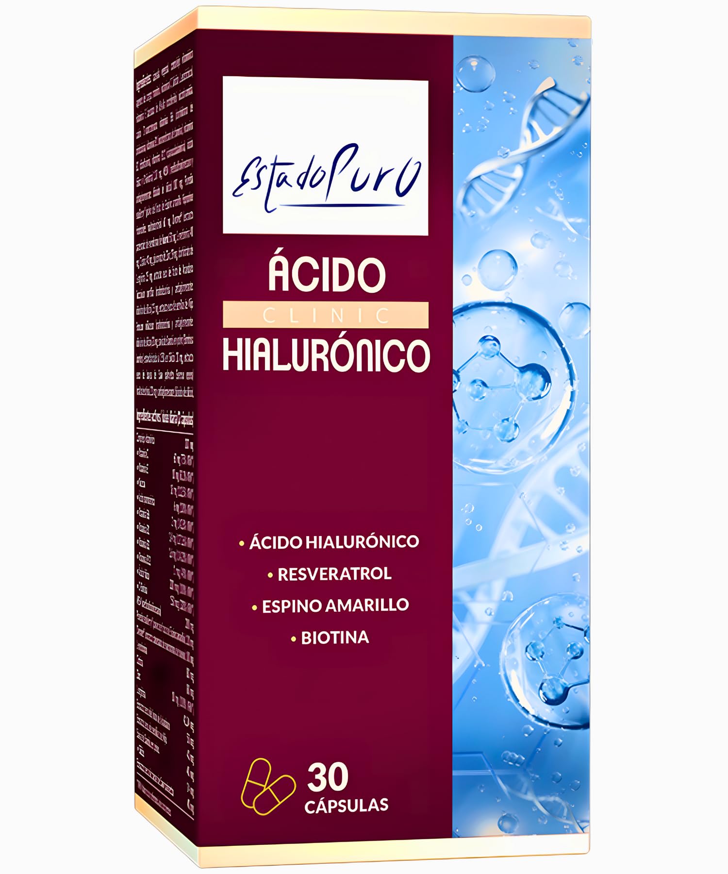 Ácido Hialurónico Estado Puro 200 mg | Espectro Completo de 5-3000 kDa | Enriquecido con Espino Amarillo, Resveratrol, Biotina | Rejuvenecimiento Integral de la Piel | 30 Cápsulas | TONGIL