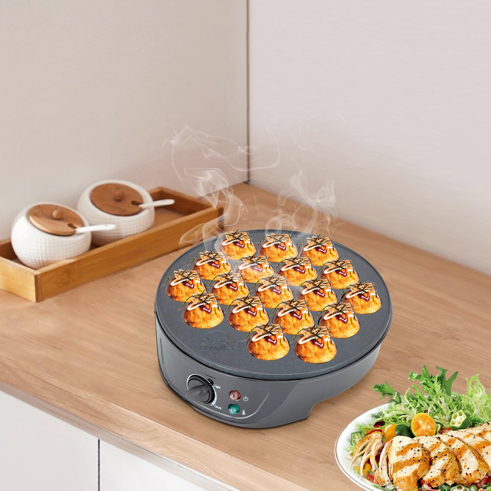 Takoyaki Maker750W - Máquina eléctrica de 18 agujeros, simple y fácil de usar, para hacer bolas de pulpo japonesas Takoyaki, 220-240 V, 50/60 Hz, enchufe europeo