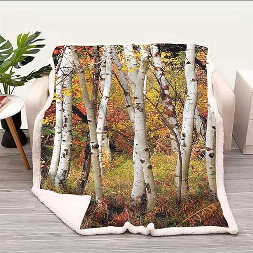 Miniatura 10 de Forest Cobijas Calientes para Invierno - Mantas de otoño azules y naranjas, suaves y acogedoras para sofá, cama, sofá, silla, tamaño pequeño, 31.5 x