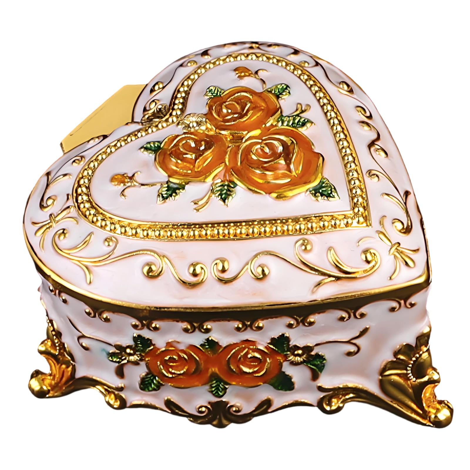 Shaped Trinket Box with Rose Embossed Lid, Zinc Alloy Jewelry Storage for Vanity Display and Dresser Use Heart Shaped Jewelry Box Rose Embossed Trinket Storage Zinc Alloy Vanity Dresser Organizer