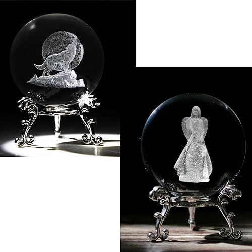 vskikris Regalo decorativo de Navidad - Bola de cristal de lobo y ángel para decoración de mesa del hogar