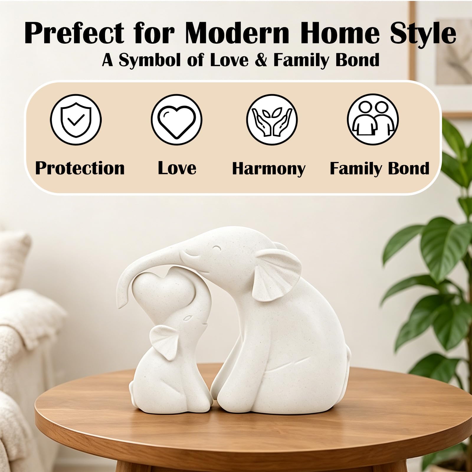 Set di 2 Elefantini in Ceramica Bianco - Decorazione per Casa e Ufficio, Idea Regalo Compleanno/Festa della Mamma, Statua Animale Moderna
