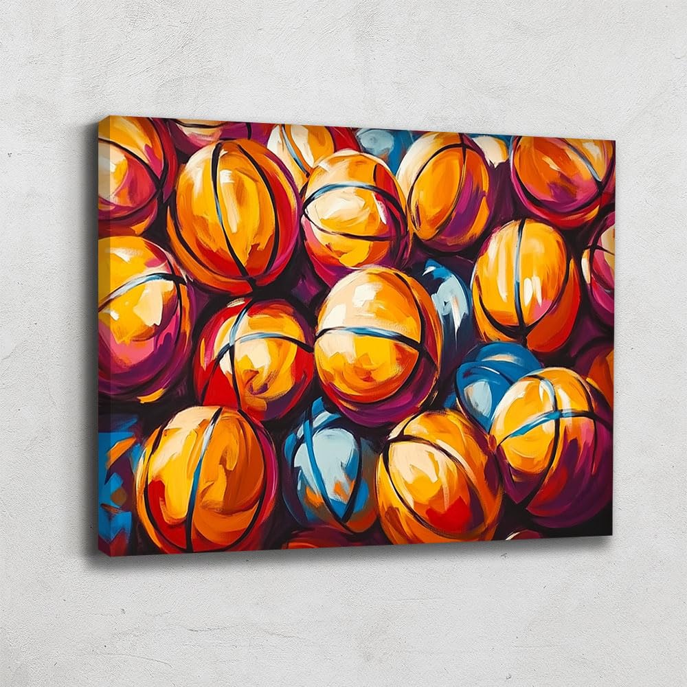Quadro da basket – Poster decorativo da parete sportivo – Stampa su tela arancione – Quadro Street Art grande formato – Decorazione per camera da letto adolescente – Regalo per fan di basket (60 x 40