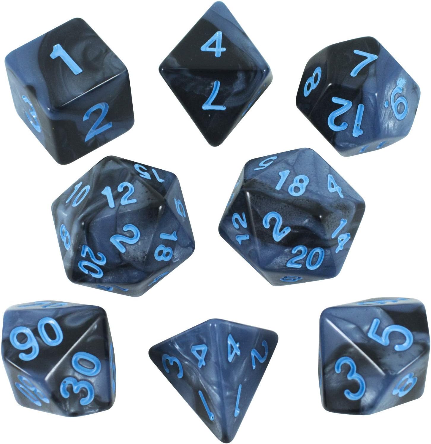 Gray and Blue Dice - Expanded DND Set with Extra D20 - 'Storm Lord'