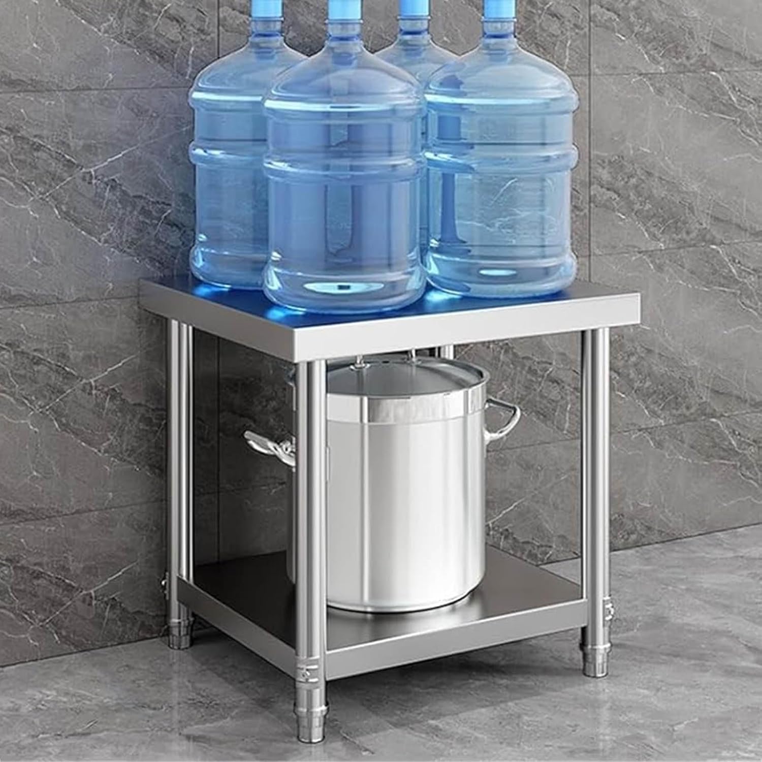 Heavy-Duty Stainless Steel Workbench Open Double-Tier Shelving Unit Kitchen Countertop Cutting Board Utility Table Adjustable Non-Slip Feet Commercial Prep Table Square(40x35x80cm/15.7x13.8x31.5”)