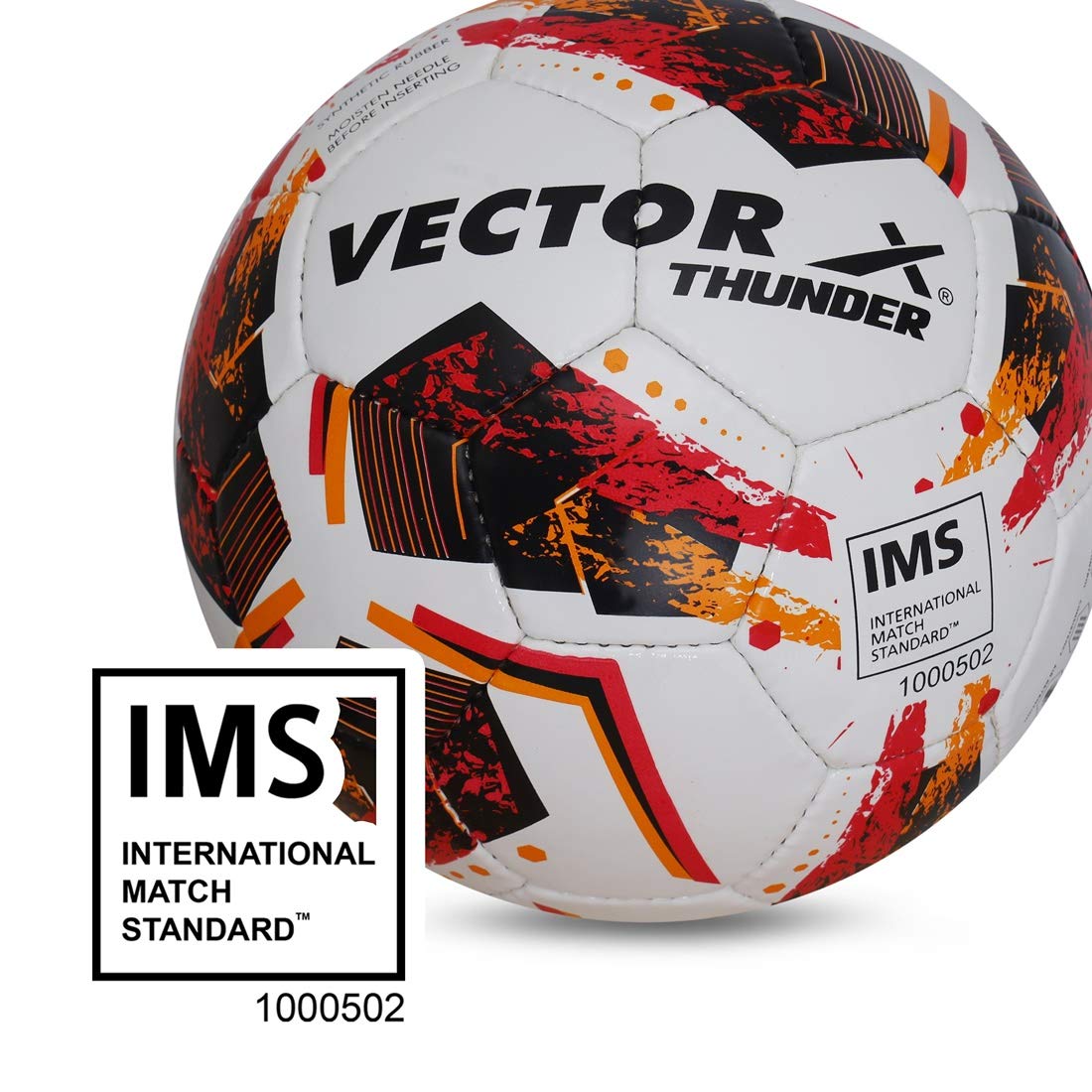 Vector X THUNDER - Pallone da calcio in gomma con punta a mano IMS (International Match Standard), misura 5 (bianco-arancione-nero)