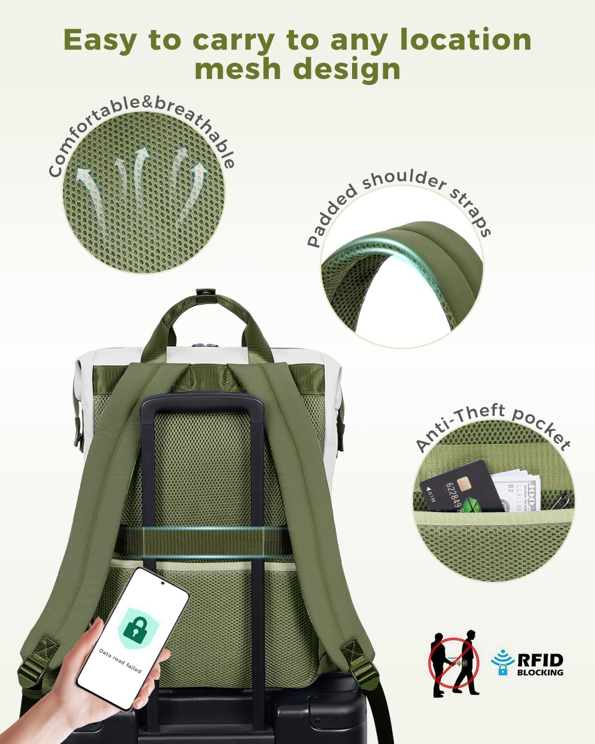ECOHUB 17" Laptop bag for Women 25L Teacher's Laptop Backpack Work Backpack for Professional Nurse Travel Backpack,Green