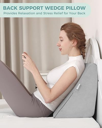 Miniatura 2 de Lossey Almohada de cuña de rodilla con espuma viscoelástica pura, almohada de cuña de cama de 8 pulgadas para dormir, almohada triangular para apoyo