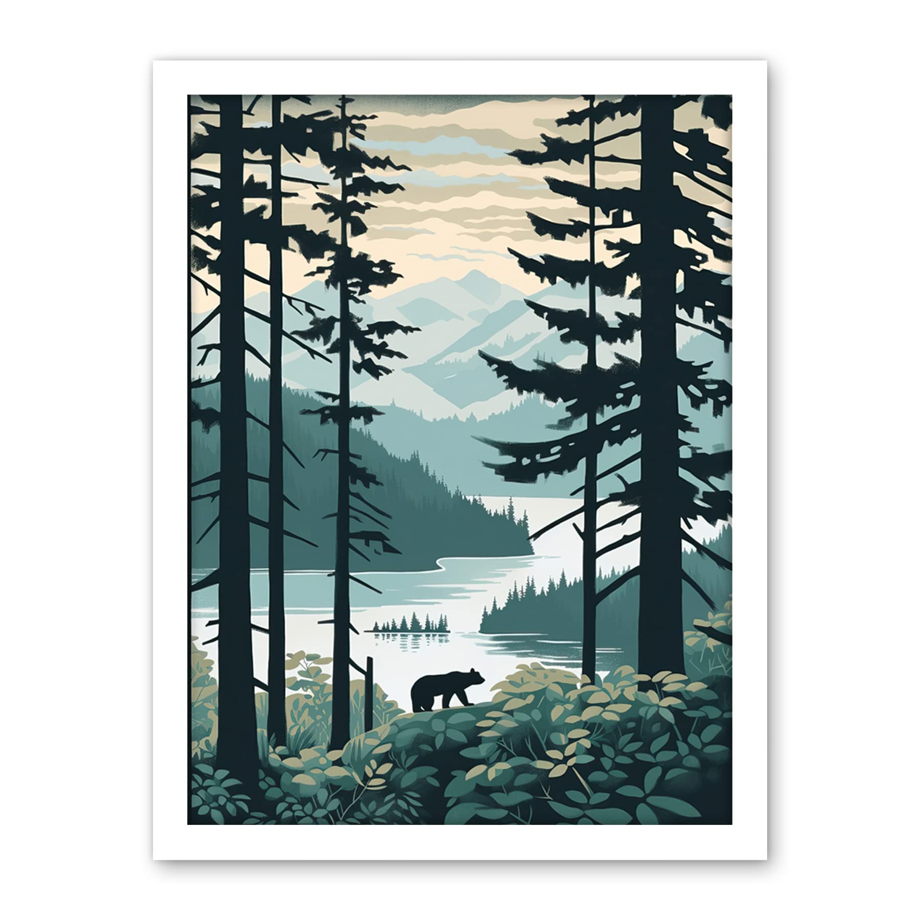 Artery8 Great Bear Rainforest Coastal Mountain Landscape Artwork Framed Wall Art Print 18X24 Inch
