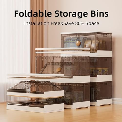 Miniatura 4 de wookon Paquete de 4 cubos de almacenamiento grises + 4 unidades de organizador de armario grande Browm