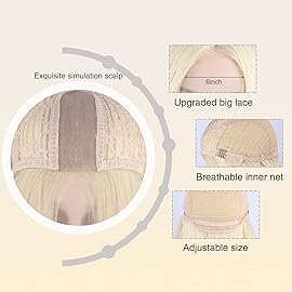 WECAN Long Blonde Wig for Women Blonde Wigs Small Lace Synthetic Natural Looking Part Wavy Goddess Wig Halloween Cosplay Daily Party Wig