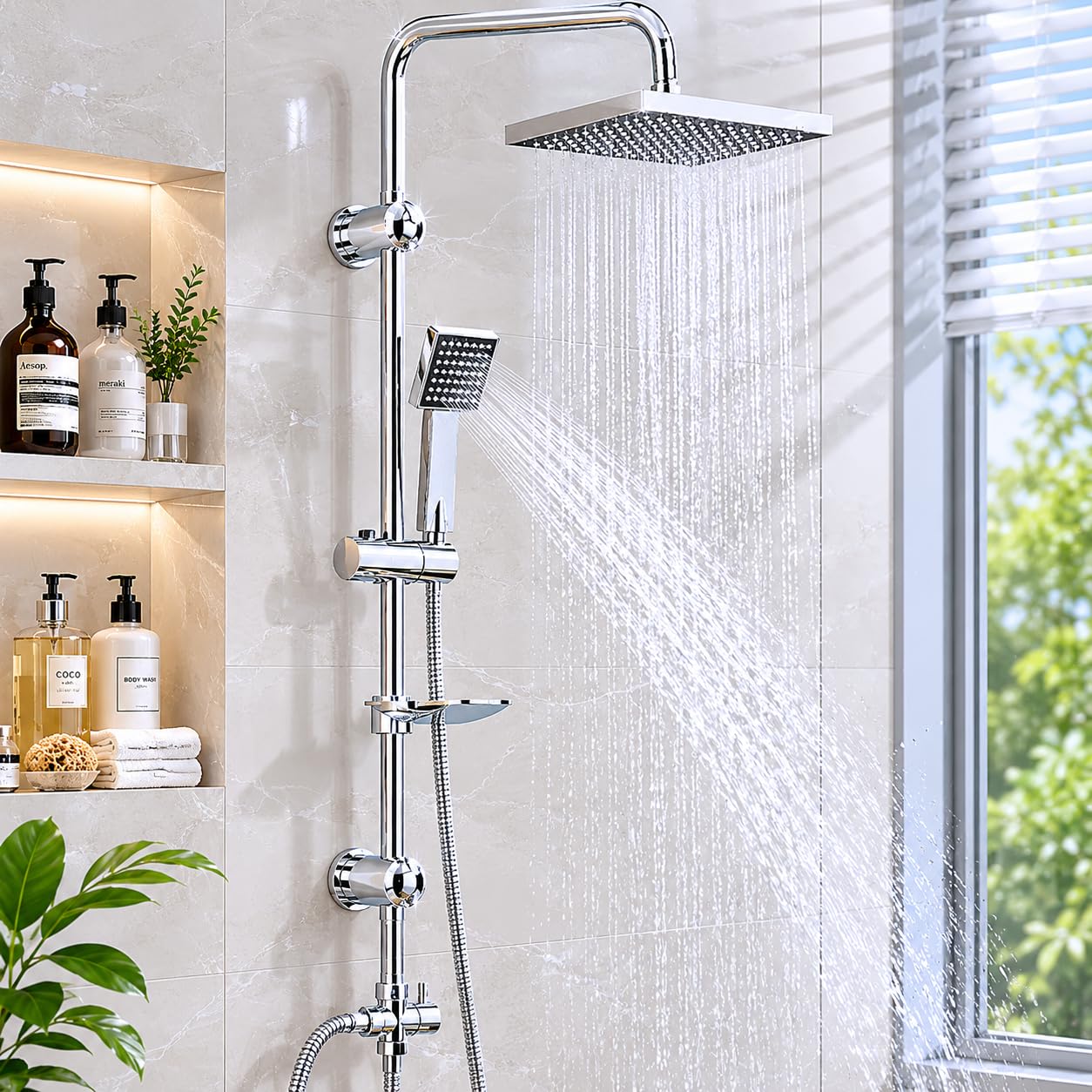 Set de Ducha de Lluvia, Set de Ducha de Lluvia Cuadrado, Set de Ducha con Ducha de Lluvia y Teleducha, Galvanizado（20cmX20cm）