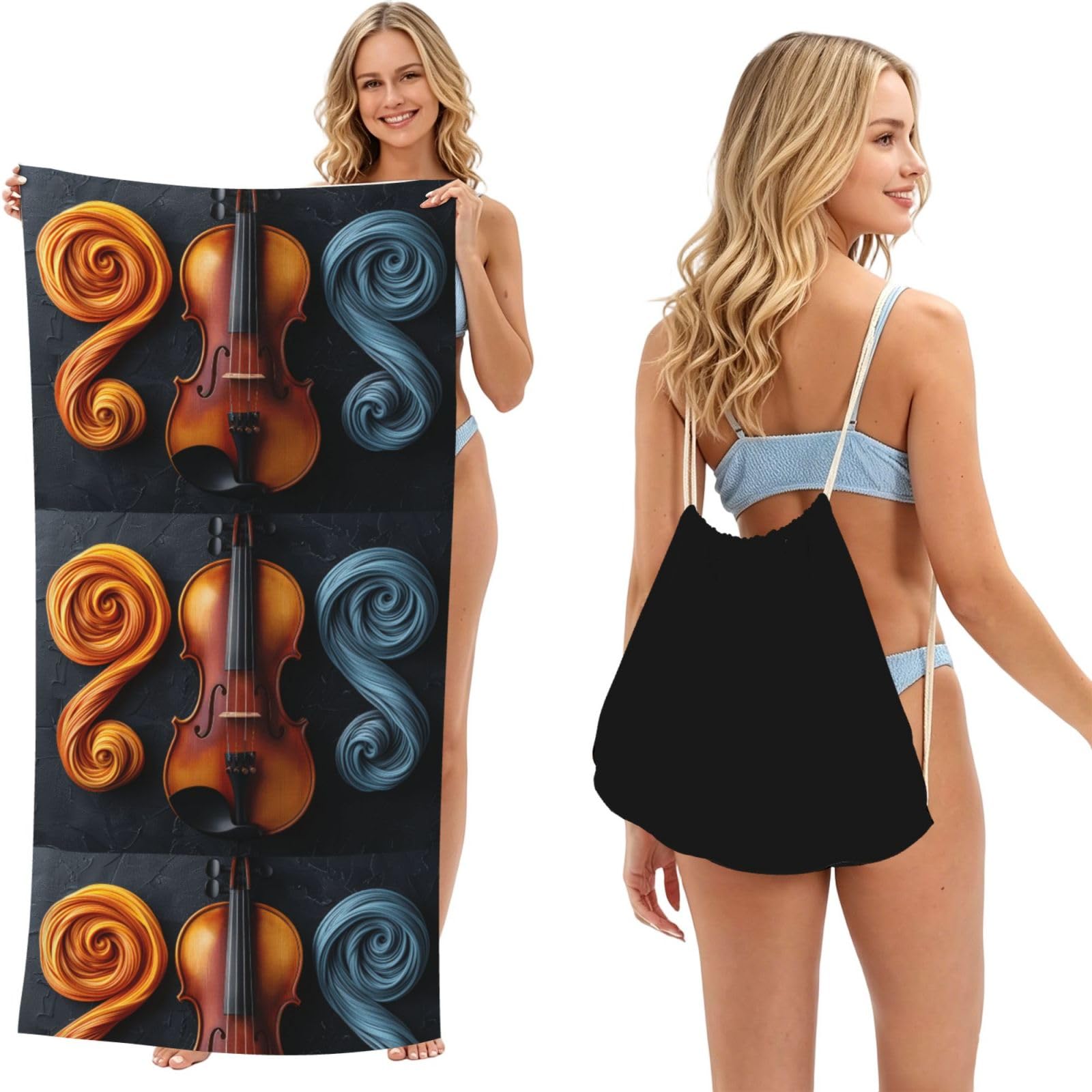 SKGOHLH violin 2in1 Packable Beach Towel Bag Women