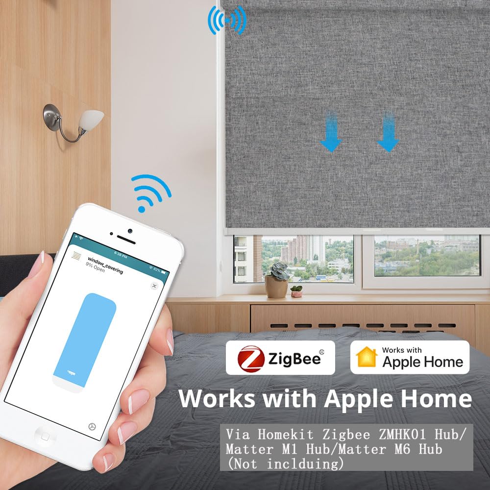 Wiederaufladbarer Zigbee-Rollomotor für17/25/28mm-Rohre, intelligenter Jalousienmotor,automatischer Vorhangöffner mit App/Sprache,Tuya Zigbee-Hub erforderlich(Motor,16Wege-Fernbedienung)