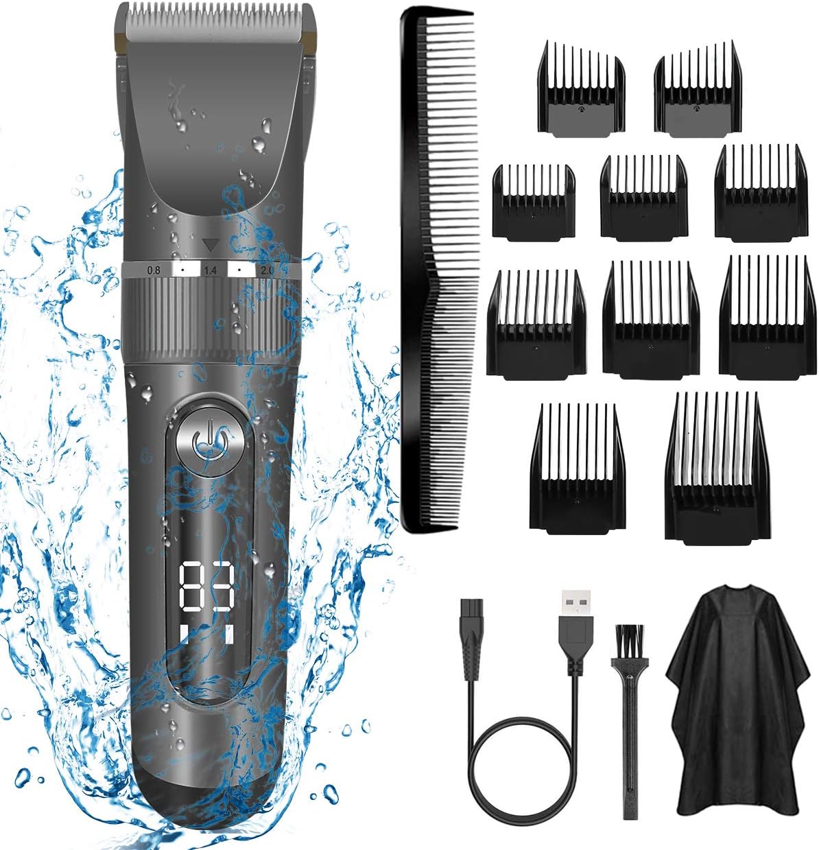 Hair Clippers Man，Hair Clippers for Kids Hair Trimmer Set Cordless Rechargeable Led Display Five Speed Adjustment Electric Hair Clippers with 10 Guide Combs