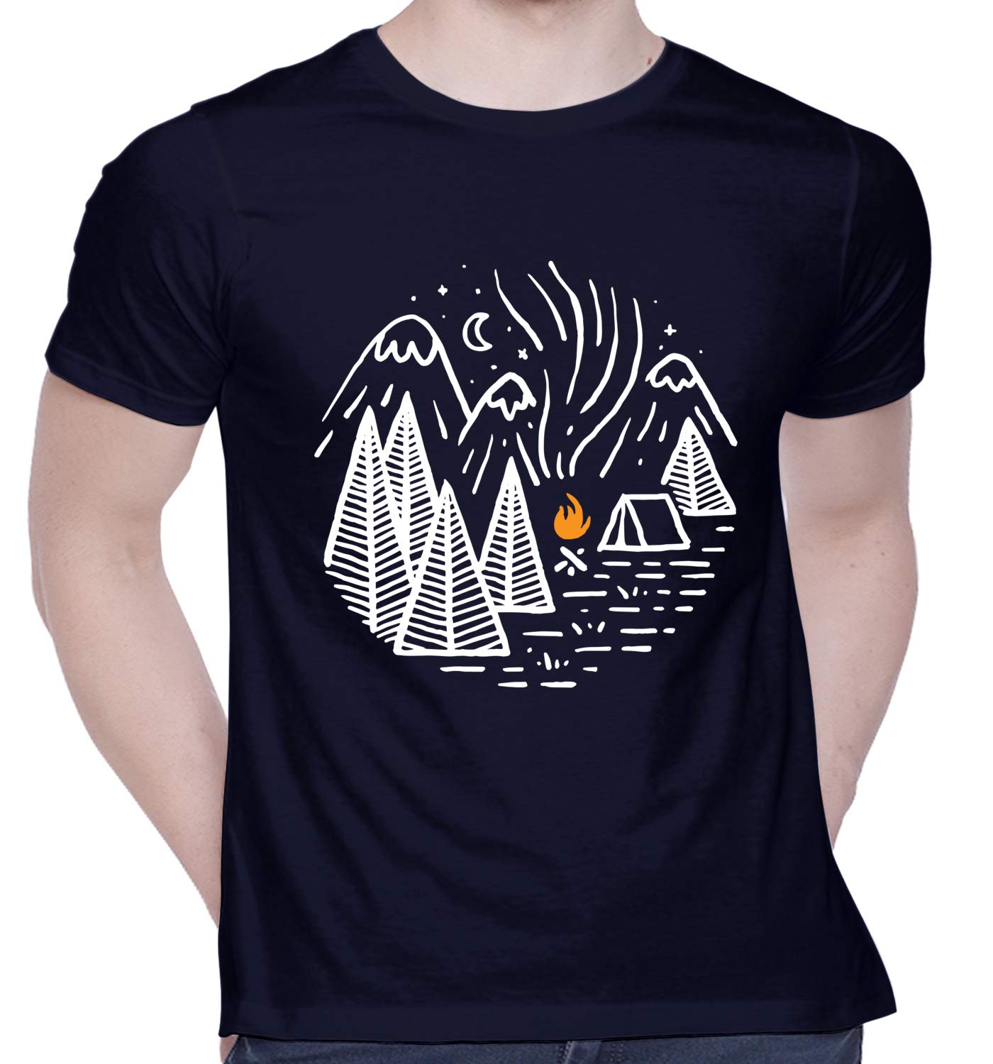 CreativiTGraphic Printed T-Shirt for Unisex Camping Hiking Mountains Tshirt | Casual Half Sleeve Round Neck T-Shirt | 100% Cotton | D00398-29
