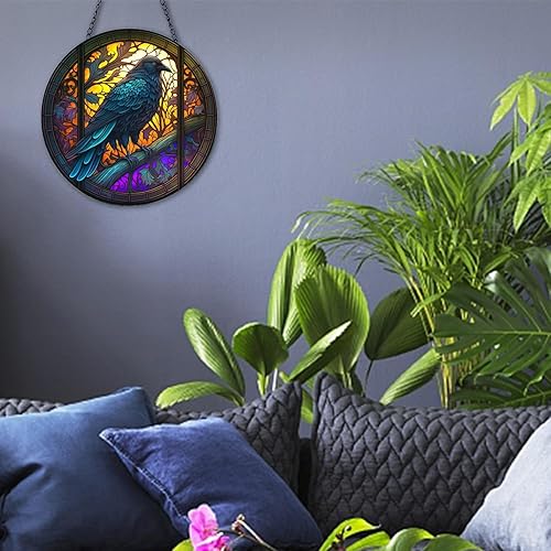 Miniatura 8 de MATIHAY Adornos acrílicos de cuervo y cuervo para colgar en la ventana, atrapa el sol de cuervo de colores para los amantes de los pájaros,