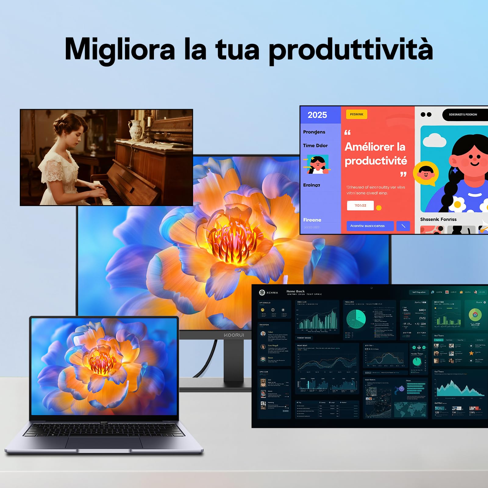KOORUI Schermo da 24 pollici, Monitor IPS FHD 1920 x 1080, Monitor per PC a 100 Hz, con Protezione Oculare, HDMI &VGA, VESA 100 x 100 mm