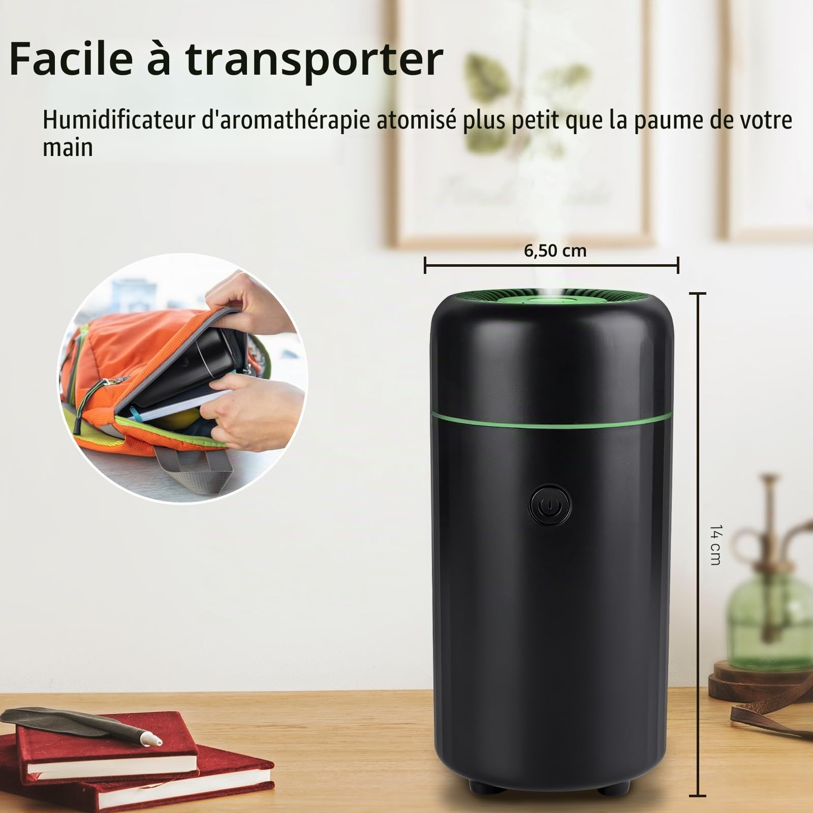 Diffuseur d'arômes pour Voiture, 2 Modes De Diffuseur d'aromathérapie pour huiles essentielles avec 7 LED Lumières Changeantes De Couleur, Diffuseur Voiture Rechargeable avec Interface USB