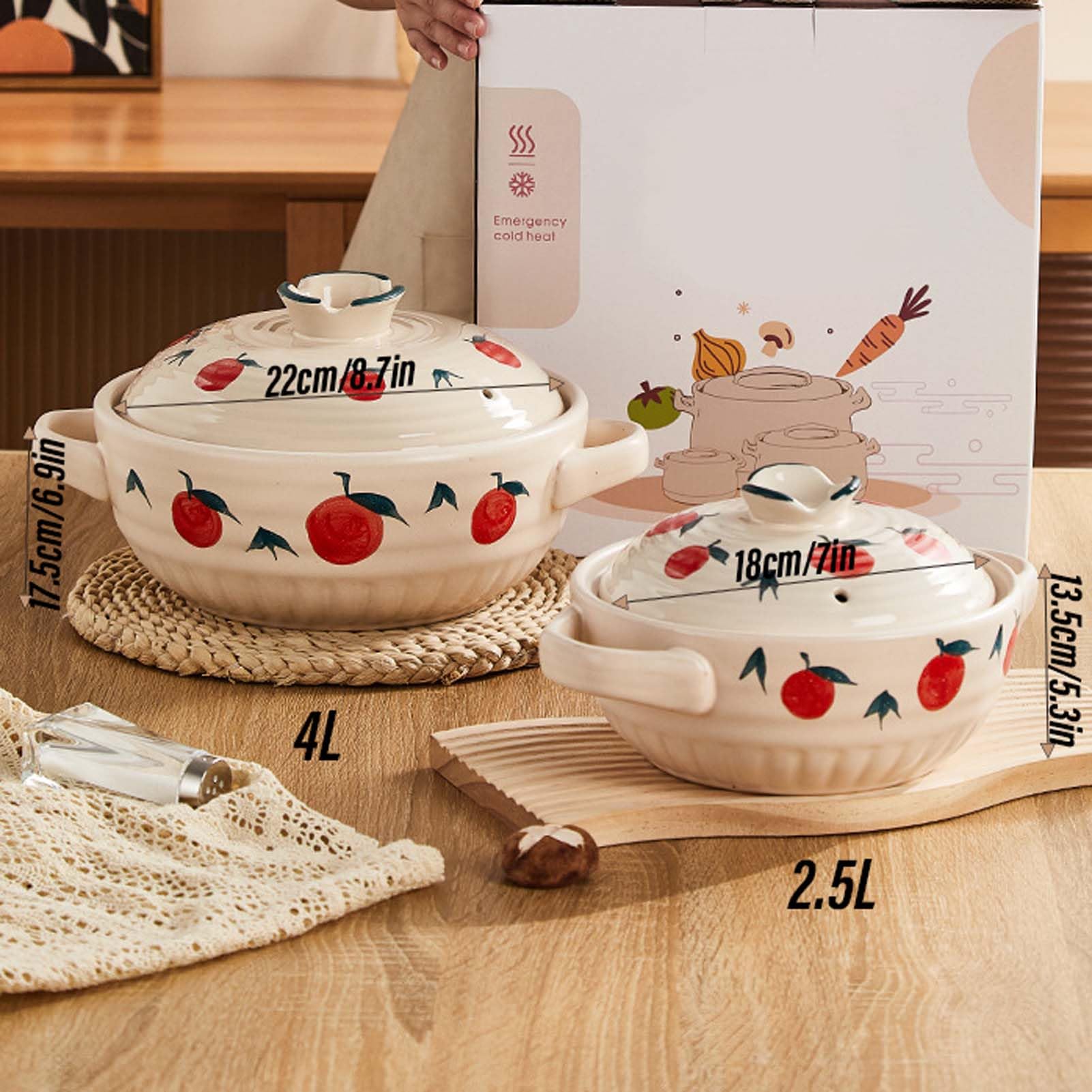 Naczynie żaroodporne ceramiczne z pokrywką, garnek ceramiczny odporny na wysoką temperaturę, garnek gliniany do gotowania, garnek do zupy, garnek do duszenia, garnek żeliwny