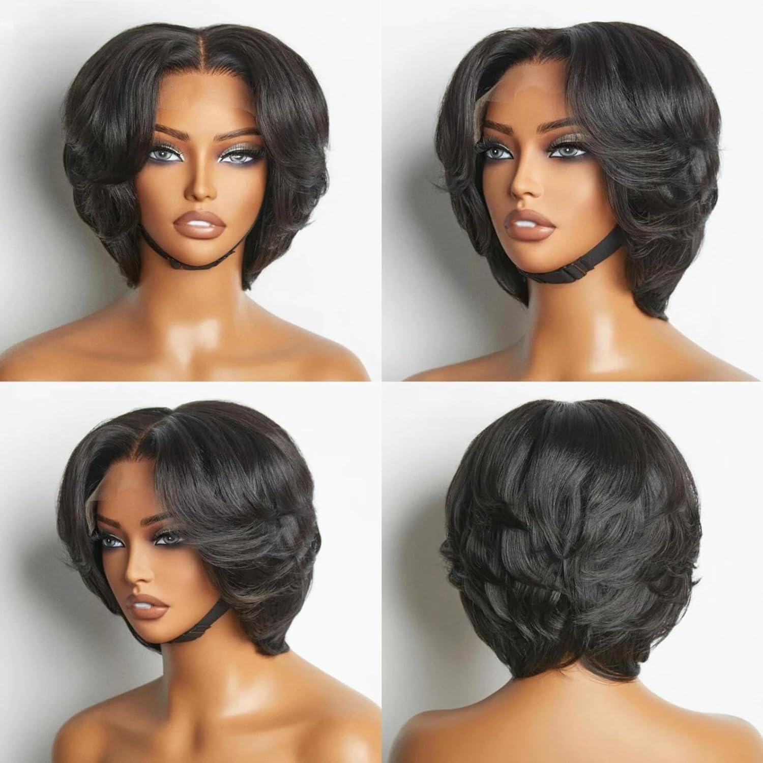 Pixie Cut Human Hair Wigs for Women 4x4 Lace Closure Pre Plucked Short Layered Pixie Human Hair Lace Frontal Wigs Brazilian Virgin Straight Human Hair Natural Black Color (natural black)
