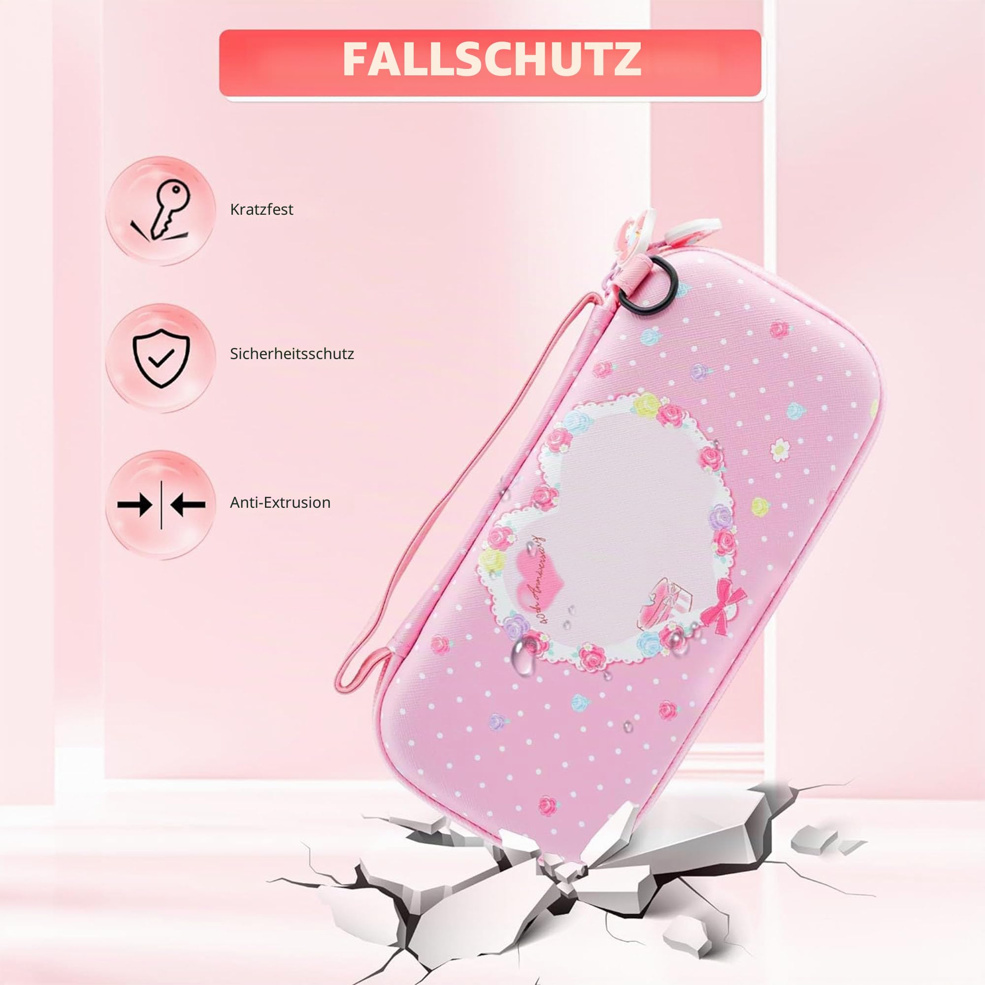 RHOTALL Tragetasche Schutzhülle für Nintendo Switch Lite, niedliche TPU-Abdeckung mit verstellbarem Schultergurt, Displayschutz und Daumenkappen, rosa Hase