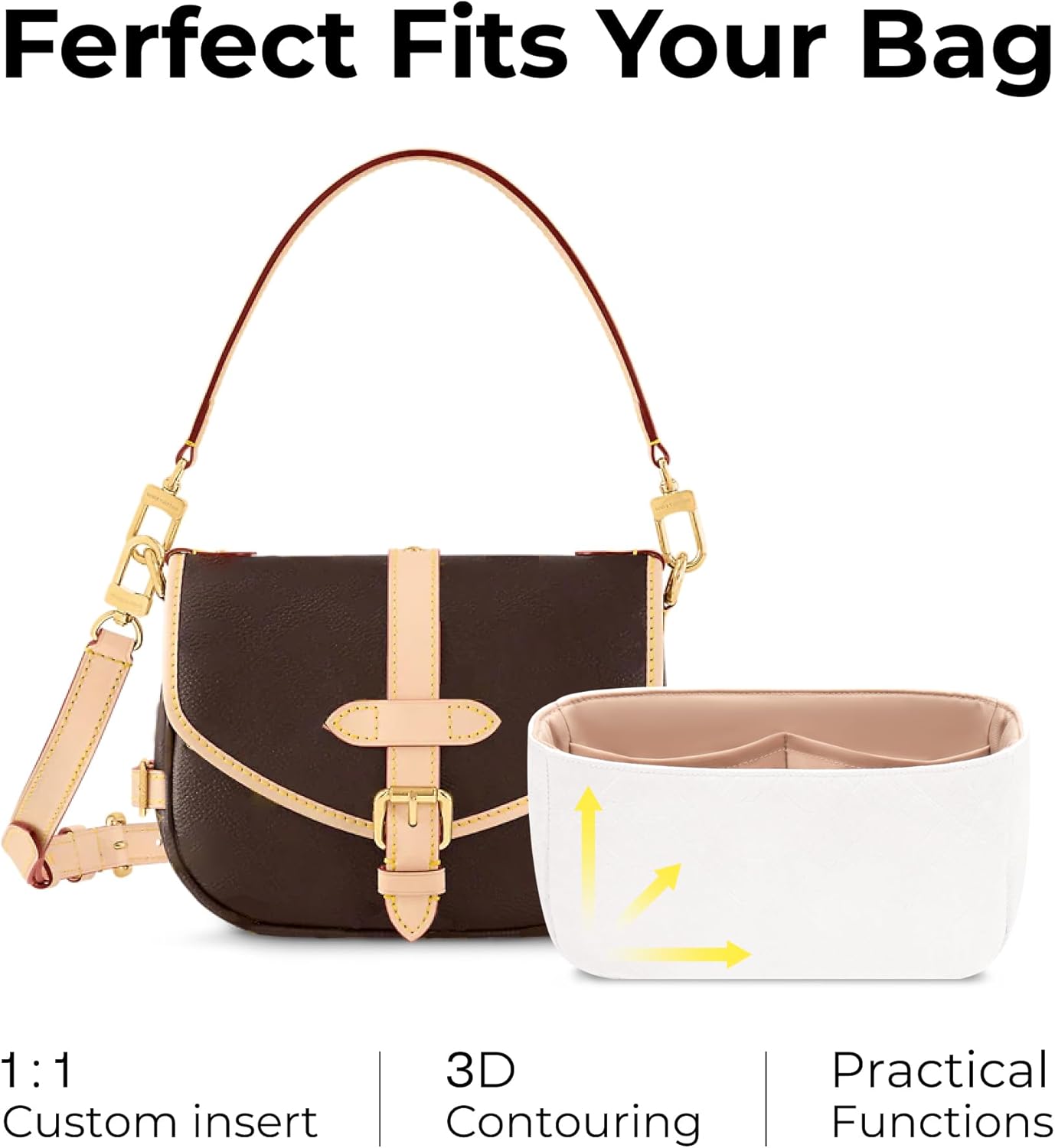 Tote Bag Organizer Insert for LV Saumur BB Handbag, Custom Fit Inside Premium Vanile Lightweight WaterResistant Purse Insert