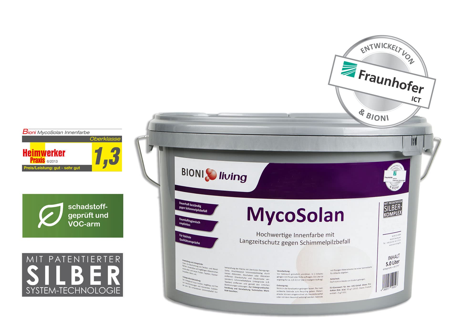 MycoSolan Schimmel-Sanier-Set und Anti-Schimmel-Set mit Schimmelentferner, Streichwerkzeug und Innenfarbe gegen Schimmel (5,0 Liter)